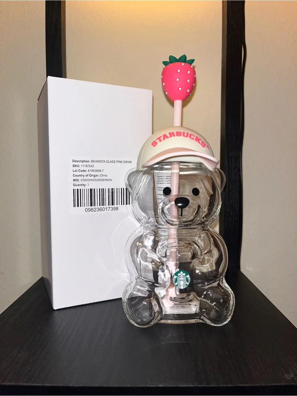 Authentic Starbucks Bearista Pink Drink Strawberry Clear Bear Glass Cup